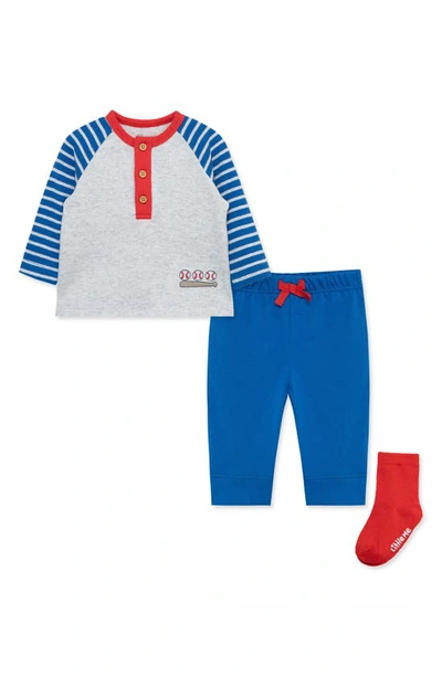Little Me Babies' Kids' Baseball Henley T-shirt, Joggers & Crew Socks Set In Blue