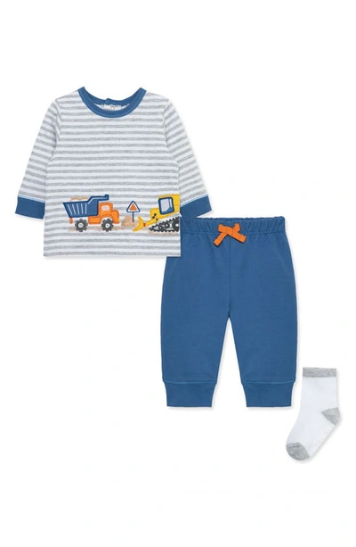 Little Me Baby Boys Trucks Shirt, Jogger Pants And Socks, 3 Piece Set In Blue
