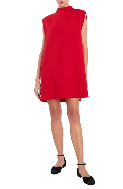 English Factory Mock Neck Sleeveless Shift Dress In Red