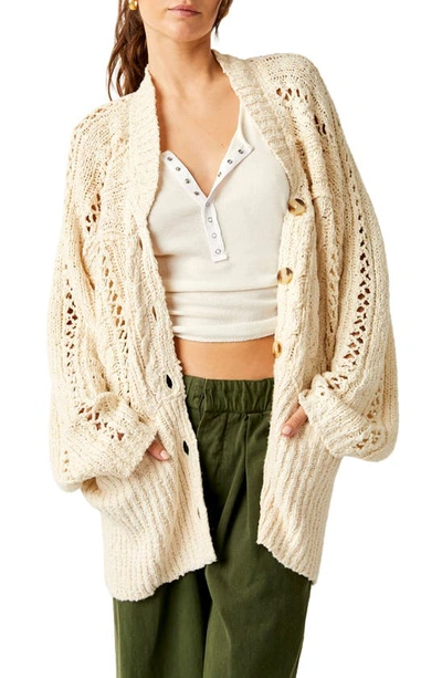 Free People Cable Stitch Cardigan In Gold