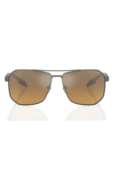 Prada 62mm Oversize Gradient Polarized Pillow Sunglasses In Rubber Gunmetal