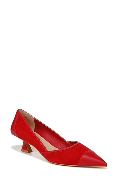 Franco Sarto Darcy Kitten Heel Pump In Cherry Red Suede,faux Leather