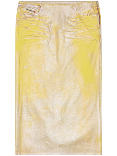 Diesel Yellow De-pra-s2 Laminated Midi Skirt