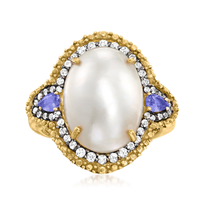 Ross-simons 12x16mm Cultured Mabe Pearl And . Tanzanite Ring With . White Topaz In 18kt Gold Over Sterling In Silver