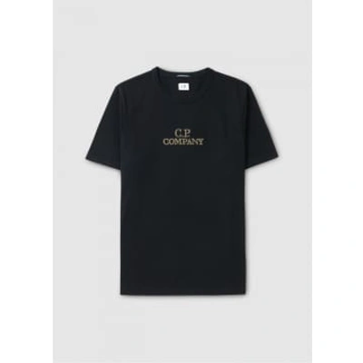 C.p. Company Mens Mercerized Jersey 30/2 Twisted Logo T-shirt In Black
