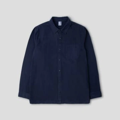 Mc Overalls Navy Relaxed Cotton Canvas Snap Buttoned Shirt In Blue