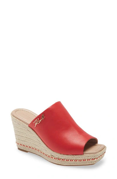 Karl Lagerfeld Espadrille Wedge Sandal In Tomato Leather