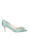 Roger Vivier Woman Pumps Sage Green Size 10 Textile Fibers In Blue