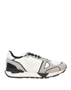 Emporio Armani Man Sneakers Grey Size 7 Soft Leather, Textile Fibers In White