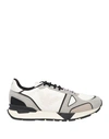 Emporio Armani Man Sneakers Grey Size 9 Soft Leather, Textile Fibers In White