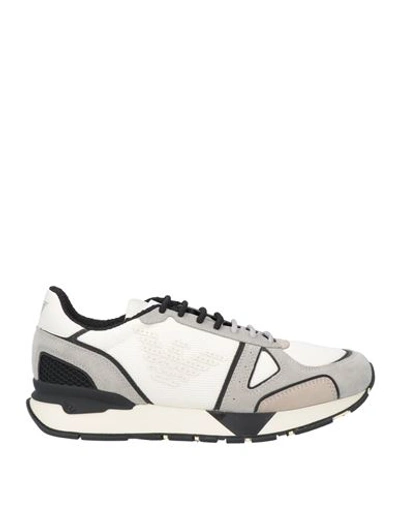 Emporio Armani Man Sneakers Grey Size 7 Soft Leather, Textile Fibers In White