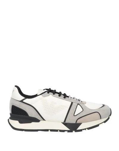 Emporio Armani Man Sneakers Grey Size 9 Soft Leather, Textile Fibers In White