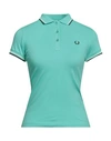Fred Perry Woman Polo Shirt Turquoise Size Xl Cotton, Elastane In Blue
