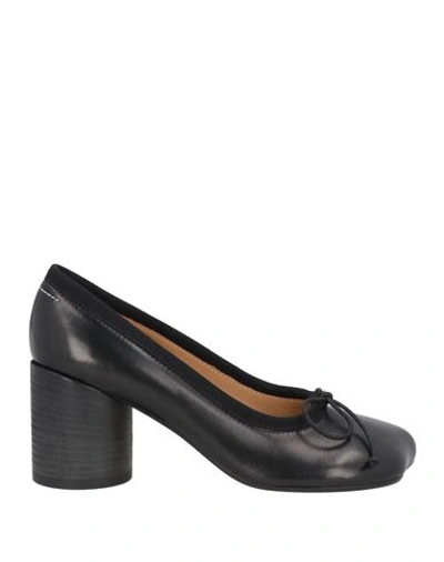 Mm6 Maison Margiela Woman Pumps Black Size 6 Soft Leather, Textile Fibers