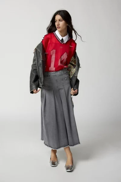 Basic Pleasure Mode Angelica Denim Maxi Kilt Skirt In Gray In Grey