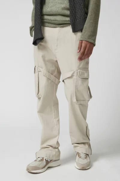 Standard Cloth Herringbone Twill Flared Cargo Pant In Light Grey, Men's At Urban Outfitters In Light Grey