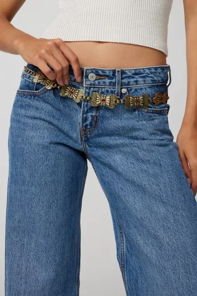 Urban Outfitters Square Western Chain Belt In Gold, Women's At