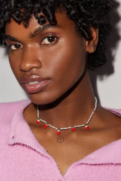 Urban Outfitters Fruit Pearl Charm Necklace In Strawberries, Women's At