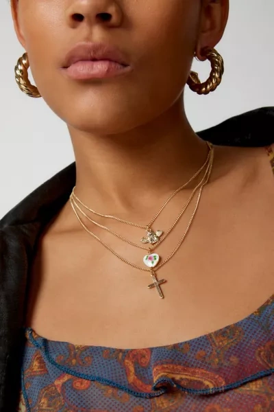 Urban Outfitters Cross My Heart Delicate Layered Chain Necklace In Gold, Women's At