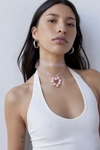 Urban Outfitters Rosette Heart Ribbon Choker Necklace In Pink, Women's At
