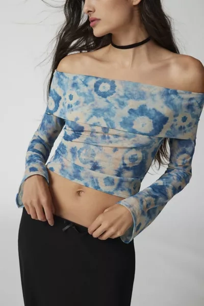 Urban Renewal Remnants Printed Off-the-shoulder Top In Blue, Women's At Urban Outfitters