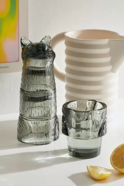 Urban Outfitters Kitty Stackable Glass Set In Black At  In Green