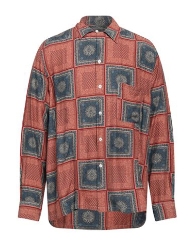 Paura Man Shirt Rust Size L Viscose In Red