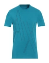 Armani Exchange Man T-shirt Turquoise Size Xs Cotton, Elastane In Blue