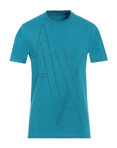Armani Exchange Man T-shirt Turquoise Size M Cotton, Elastane In Blue