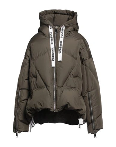 Khrisjoy Woman Down Jacket Military Green Size 00 Polyester In Green