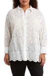 ADRIANNA PAPELL EYELET BUTTON-UP SHIRT