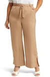 Nic + Zoe Side-slit Wide-leg Pants In Mochachino