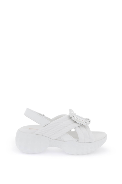 Roger Vivier Viv' Run Light Sandals With Rhinestone Buckle In White