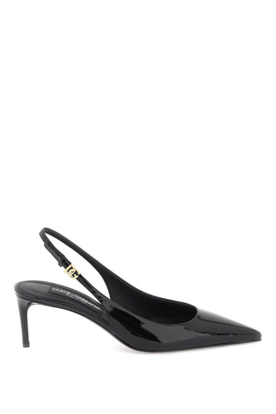 Dolce & Gabbana Patent Leather Slingback Pumps In Black