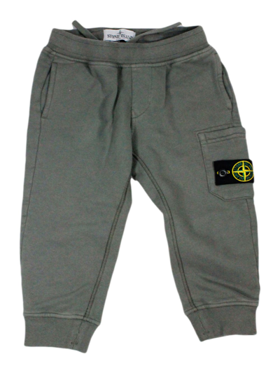 Stone Island Kids' Jogging Trousers In Stretch Cotton Fleece With Elastic And Drawstring Waist And Pocket On The Leg In Grey