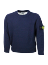Stone Island Long-sleeved Crew-neck Sweater In Wool Blend With Badge On The Left Sleeve In Blu