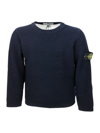 STONE ISLAND LONG-SLEEVED CREW-NECK SWEATER IN SOFT WOOL WITH ENGLISH RIB BADGE ON THE LEFT SLEEVE