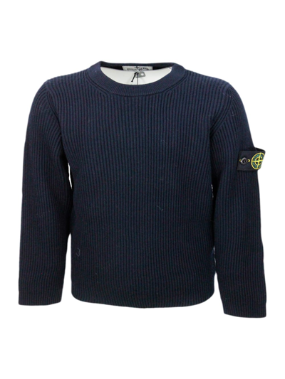 Stone Island Kids' Wool Sweater With Logo In Blue