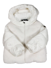 MONCLER NATAS DOWN JACKET WITH HOOD AND LOGO ON THE SLEEVE IN REAL GOOSE DOWN WITH FRONT IN SOFT TEDDY BEAR