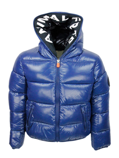 Save The Duck Kids' Artie Down Jacket With Hood With Animal Free Padding With Animal-free Padding With Zip Closure And L In Blu