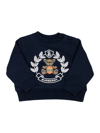 BURBERRY CREWNECK SWEATSHIRT WITH BUTTONS ON THE NECK IN COTTON JERSEY WITH CLASSIC CHECK TEDDY BEAR PRINT ON