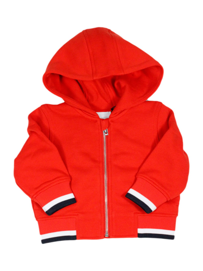 Burberry Babies' Sweatshirt With Hood And Zip Closure In Cotton Jersey With University Logo Lettering Prints On The B In Red