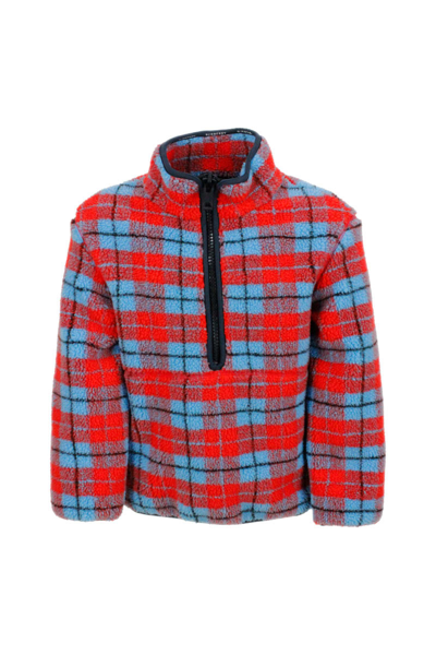 Burberry Kids' Jacket Made Of Cotton Fleece With Tartan Motif In Bright Colors And Half Zip Closure In Red