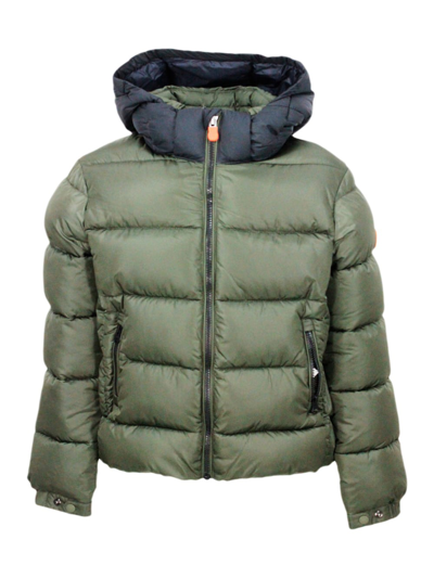 Save The Duck Kids' Rumex Down Jacket With Detachable Hood With Animal Free Padding And No Animal Derivatives With Zip C In Green