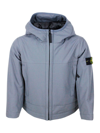 Stone Island Padded Jacket With Hood In Technical Fabric Made With Recycled Bottles E.dye Technology With Primalo In Grey