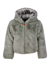 SAVE THE DUCK CHLOE REVERSIBLE DOWN JACKET IN FAUX FUR WITH HOOD WITH ANIMAL FREE PADDING WITH ANIMAL FREE PADDING