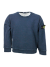 Stone Island Long-sleeved Crewneck Sweatshirt In Stretch Cotton With Badge On The Left Sleeve In Blu
