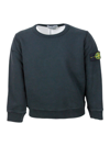 Stone Island Long-sleeved Crewneck Sweatshirt In Stretch Cotton With Badge On The Left Sleeve In Black