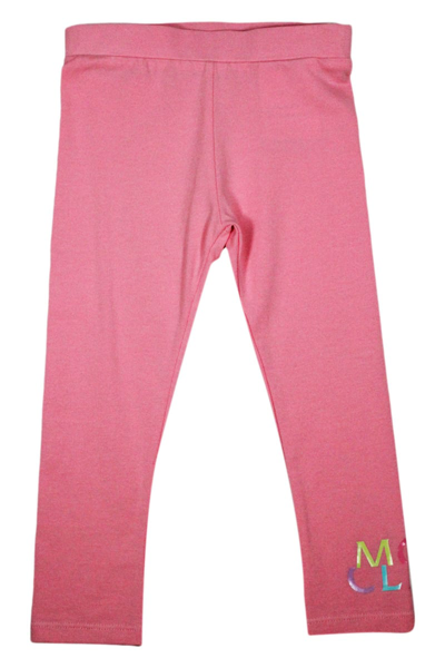 Moncler Kids' Cotton Leggings With Elastic Waistband And Logo At The Bottom In Pink