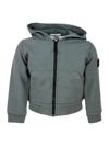 Stone Island Full Zip Hoodie With Long Sleeves In Stretch Cotton With Badge On The Left Sleeve In Grey